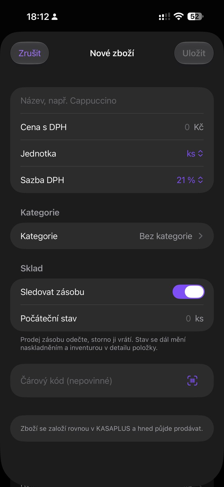 Obrazovka aplikace: Nové zboží přímo z telefonu