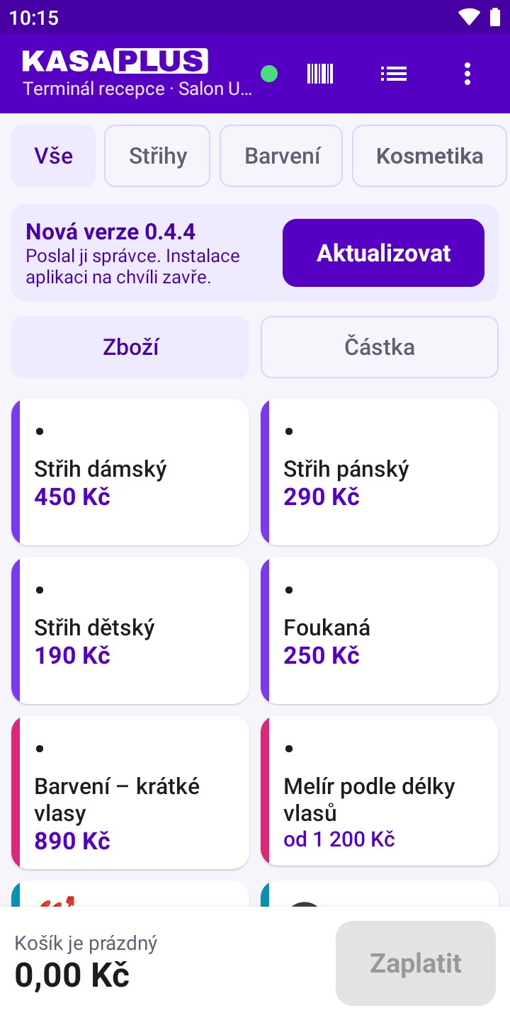 Obrazovka aplikace: Nová verze aplikace na dálku