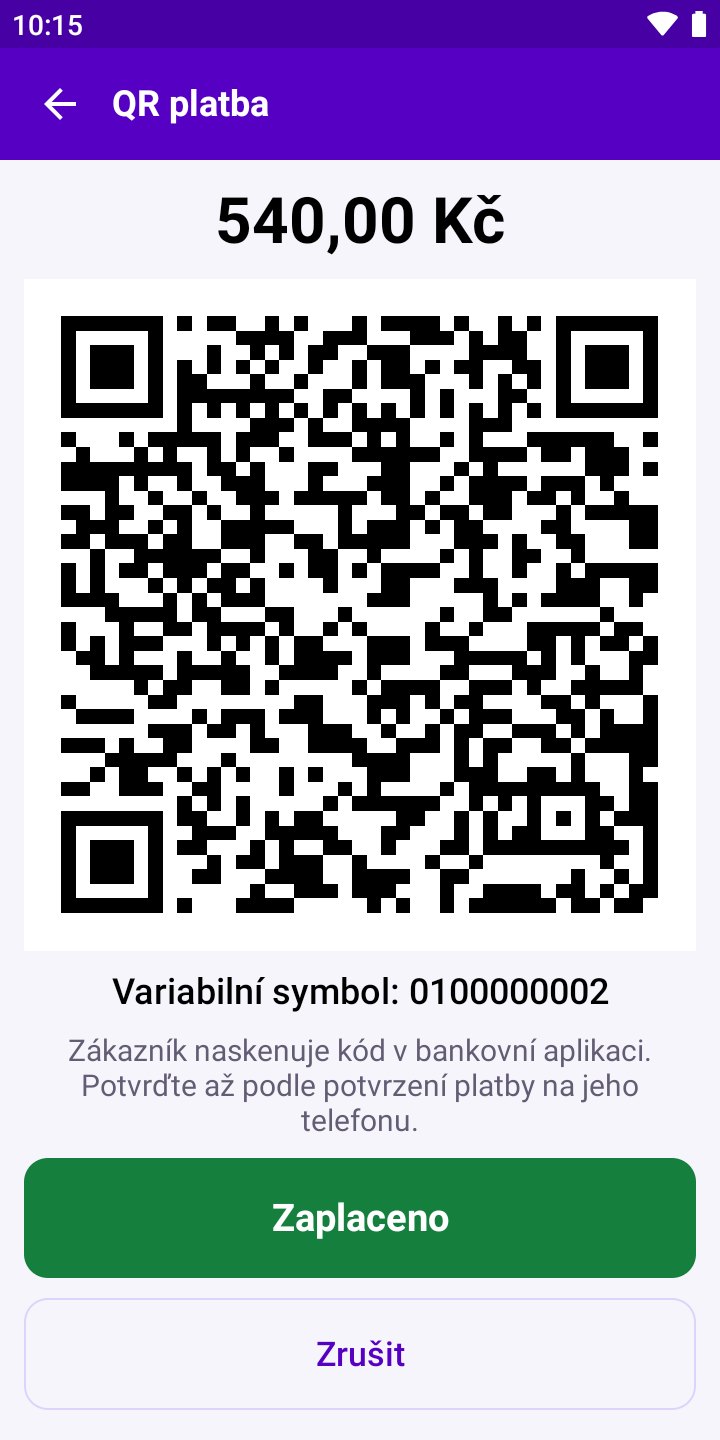 Obrazovka aplikace: QR platba přímo z terminálu