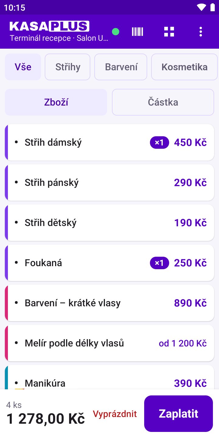 Obrazovka aplikace: Pokladna v řádcích