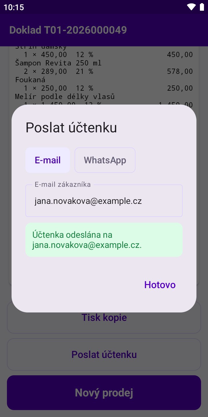 Obrazovka aplikace: Účtenka odeslaná