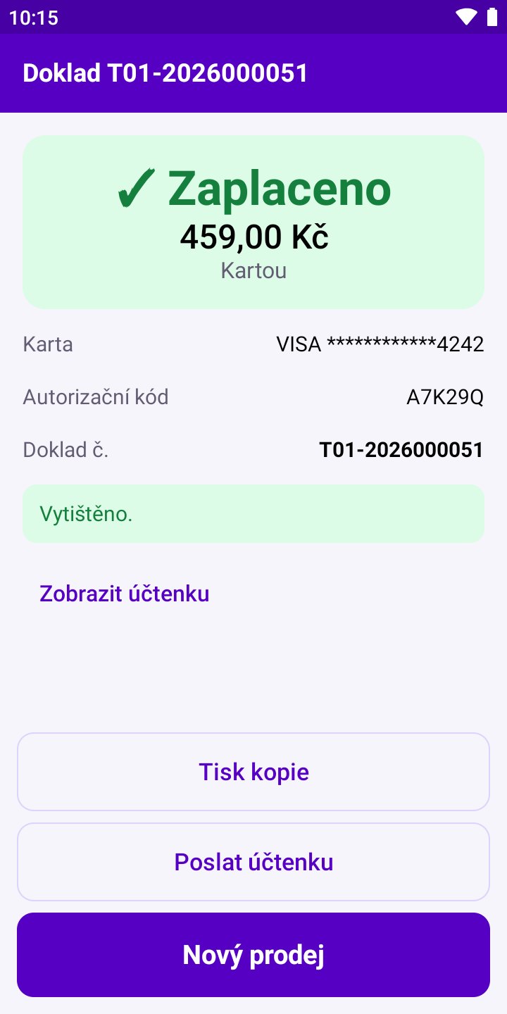 Obrazovka aplikace: Zaplaceno kartou